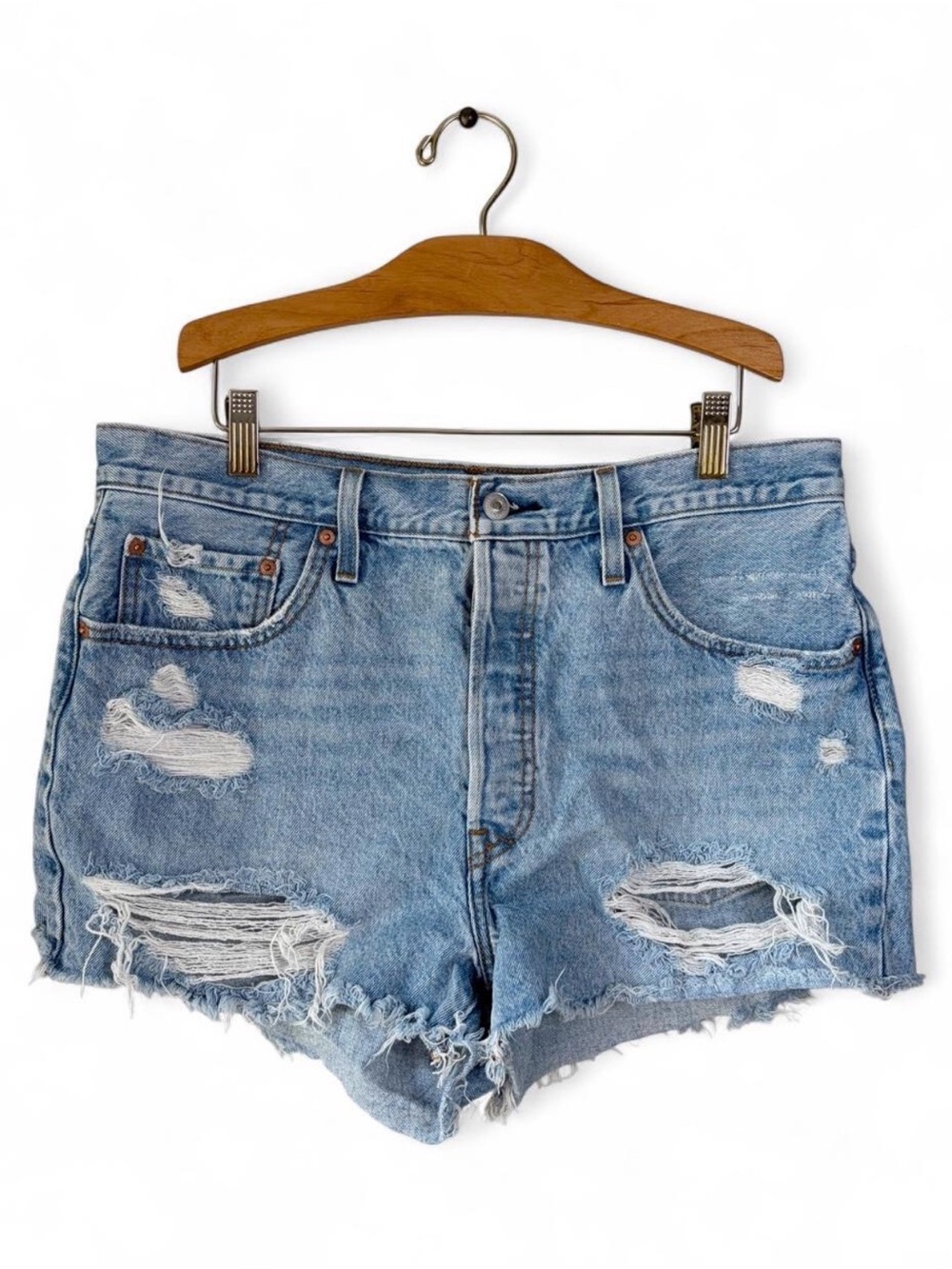 Levi’s 501s Distressed Denim Cut OffJean Shorts W32 Festival Boho Summer